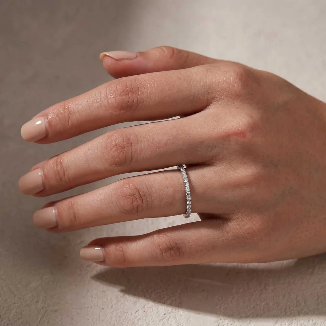 Round Cut Half Eternity Thin Wedding Ring