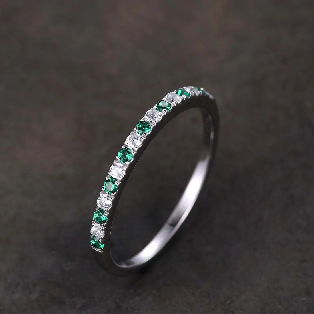 Round Cut Half Eternity Blue And White Sapphire Wedding Ring