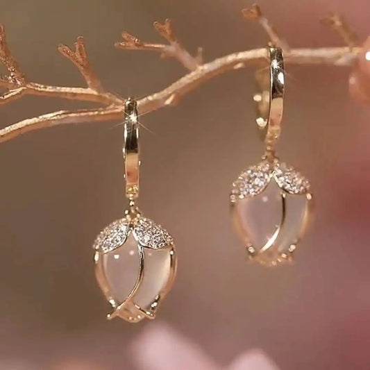 Vintage White Tulip Zirconia Earrings