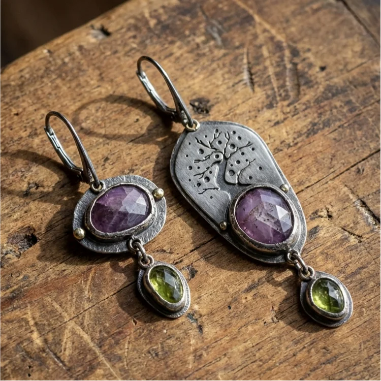 Vintage Irregular Purple Diamond Earrings