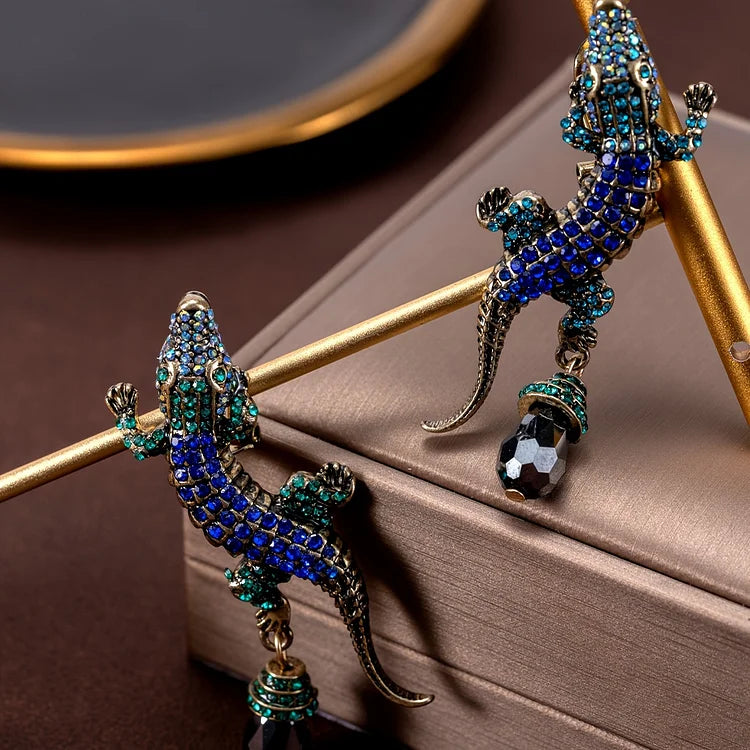 Vintage-Inspired Crocodile Tassel Earrings