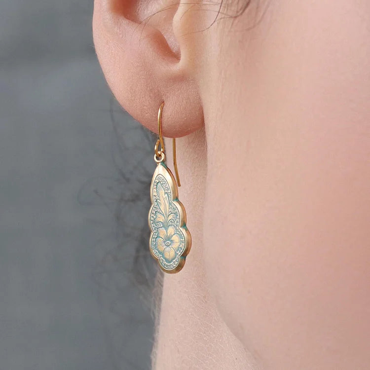 Vintage Victorian Floral Turquoise Drop Earrings
