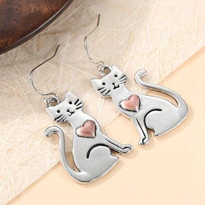 Vintage Cute Cat with Heart Earrings