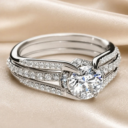 White Gold Zircon Multi Layered Ring