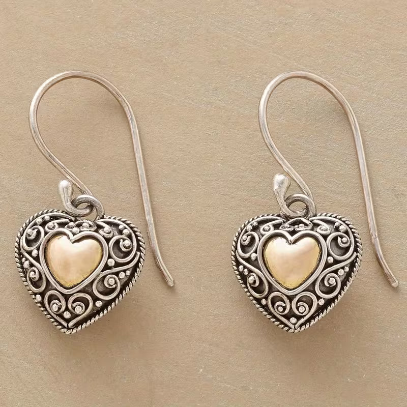 Vintage Heart-Shaped Filigree Drop Earrings