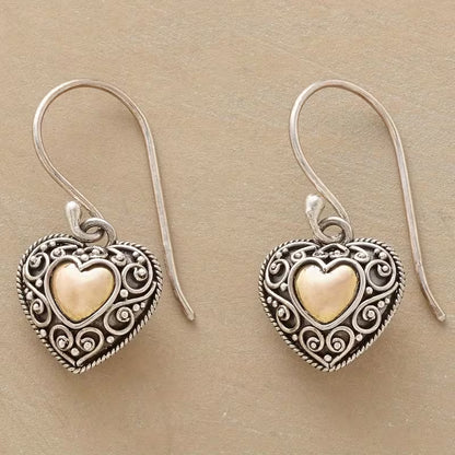 Vintage Heart-Shaped Filigree Drop Earrings