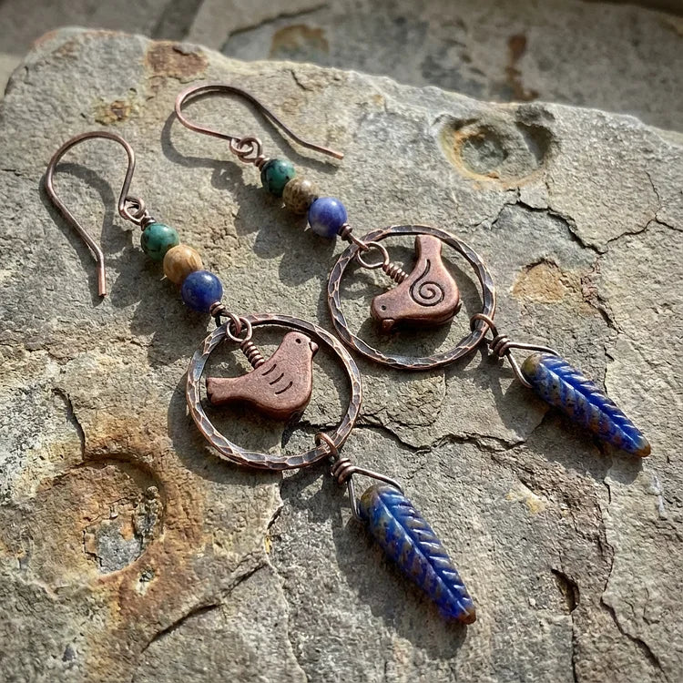 Vintage Bossy Turquoise Bird Earrings