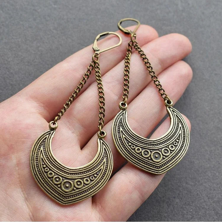 Vintage Boho Semicircle Bronze Tribal Earrings