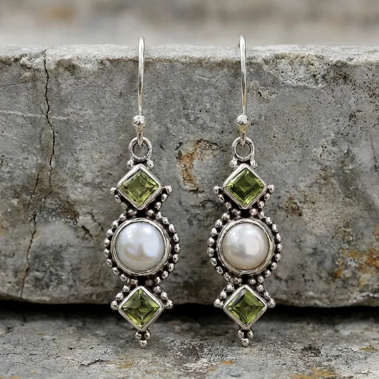 Vintage Green Moonstone Earrings