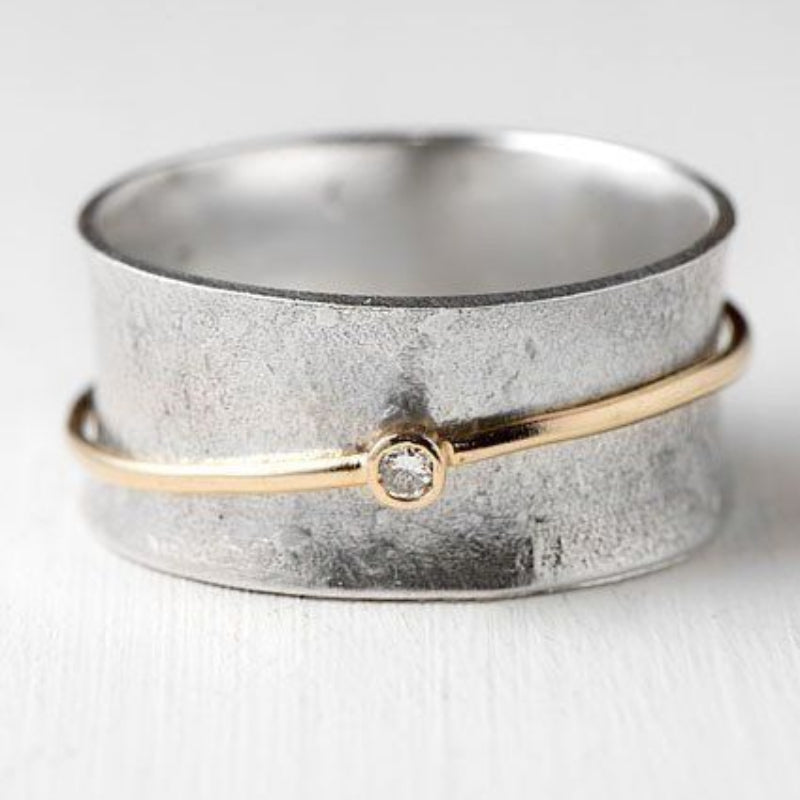 Vintage Silver Open Band Ring with Gold Sphere