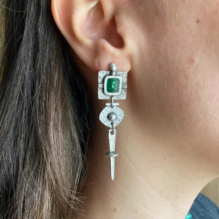 Vintage Bohemian Long Set Green Natural Stone Earrings