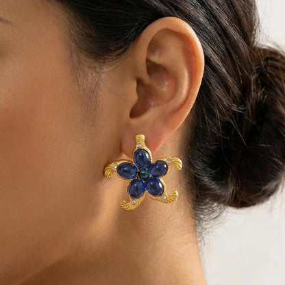 Vintage Starfish Blue Gem Statement Earrings