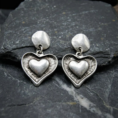 Vintage Silver Heart Earrings
