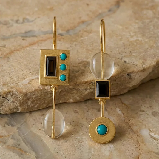 Vintage Natural Stone Golden Dangle Earrings