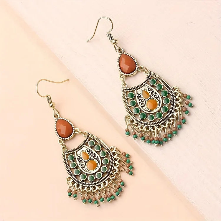 Vintage Court Style Geometric Beaded Dangle Earrings