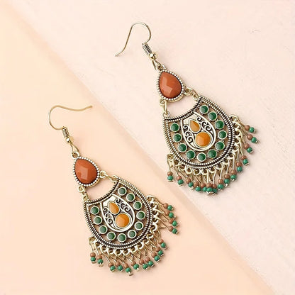 Vintage Court Style Geometric Beaded Dangle Earrings