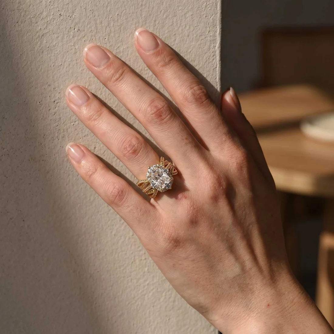Radiant Cut Halo Insert Wedding Ring Set