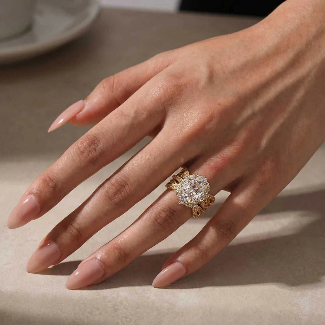 Radiant Cut Halo Insert Wedding Ring Set