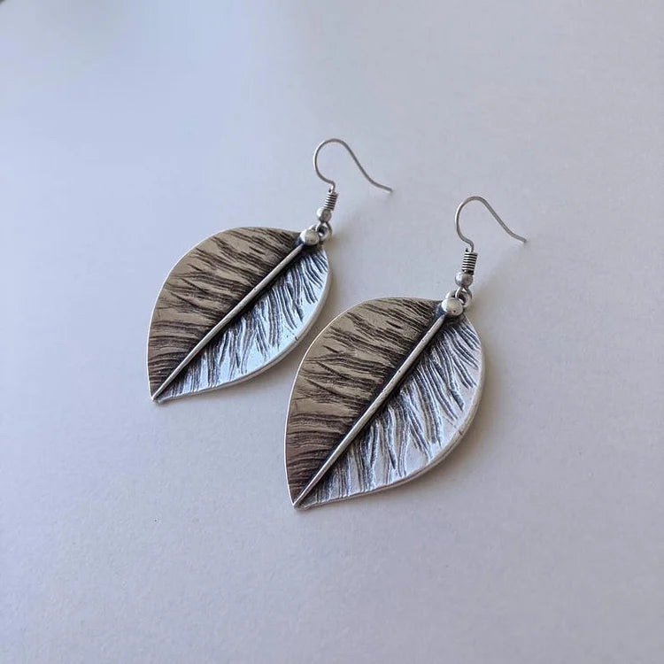 Vintage Bohemian Silver Leaf Earrings