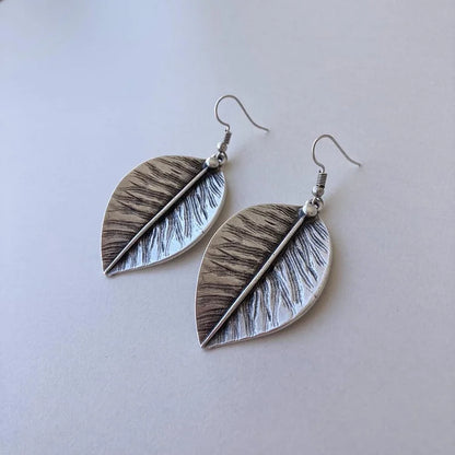 Vintage Bohemian Silver Leaf Earrings