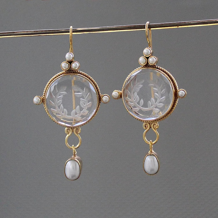 Vintage Round Grey & Pearl Earrings