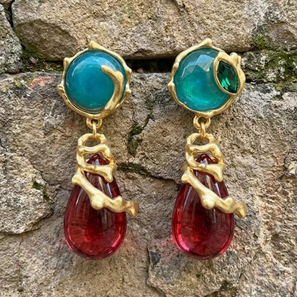 Vintage Artisan Two-Tone Gem Drop Earrings