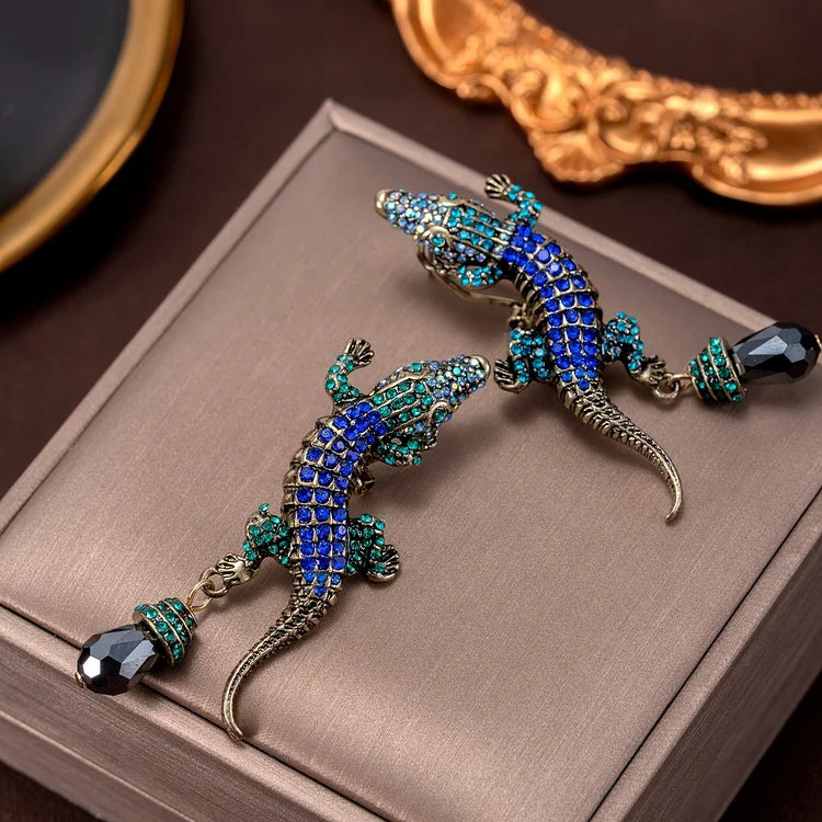 Vintage-Inspired Crocodile Tassel Earrings