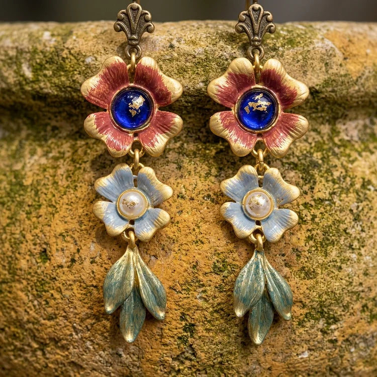 Vintage Enamel Flower Bouquet Earrings