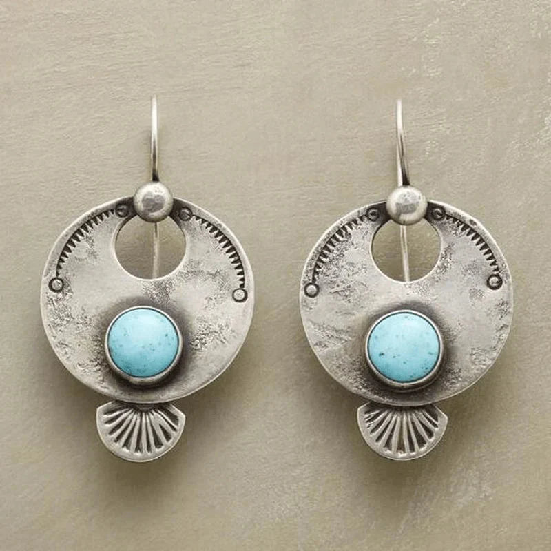 Vintage Round Turquoise Drop Earrings