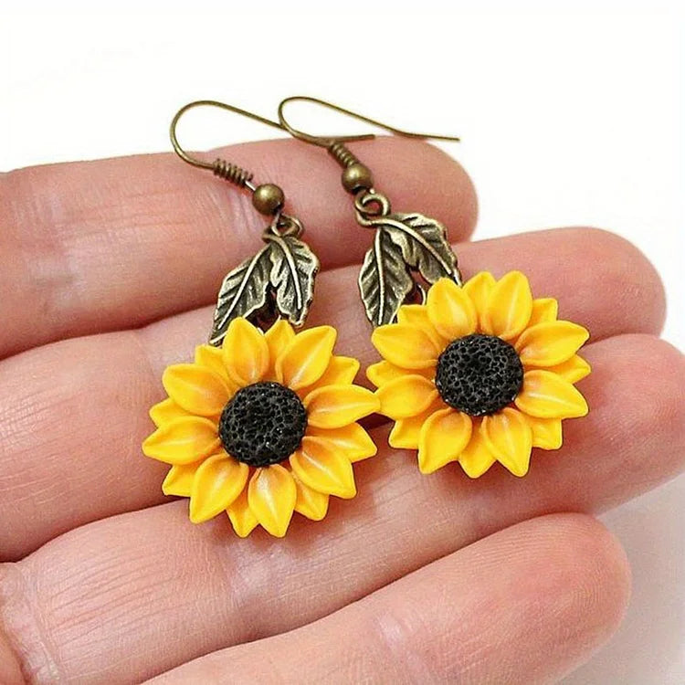 Vintage Bohemian Style Sunflower Drop Earrings