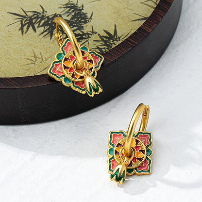 Vintage Enamel Copper Plated Flower Earrings