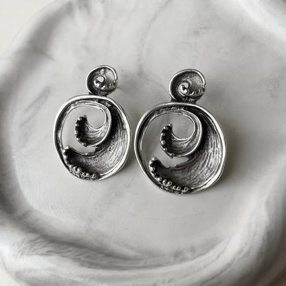 Vintage Bohemian Sea Waves Silver Earrings