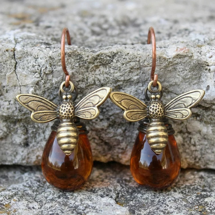Vintage Bee Natural Stone Earrings