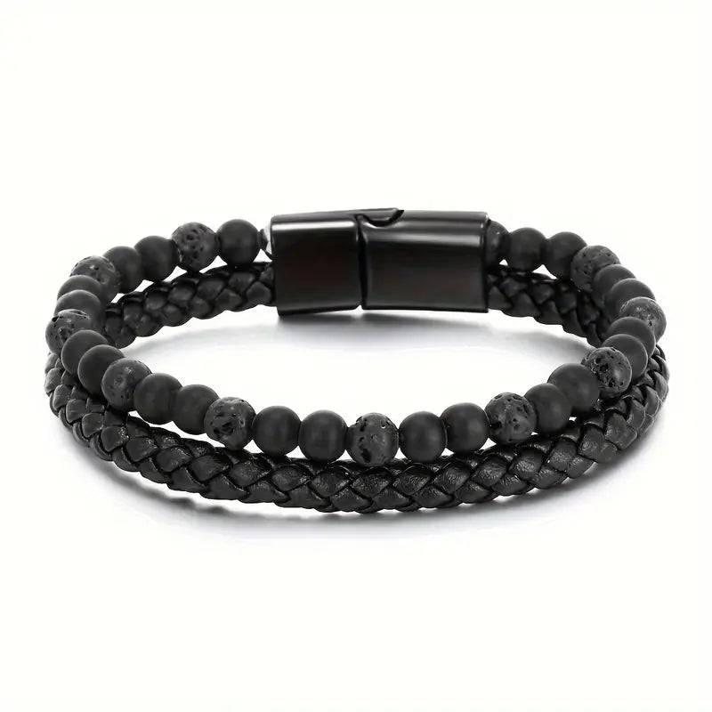 Luxurious Men's Twofold Layer Faux Leather Bracelet