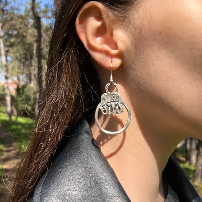 Vintage Bohemian Silver Elephant Earrings