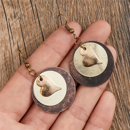 Vintage Bohemian Multilayer Love Heart Round Dangle Earrings