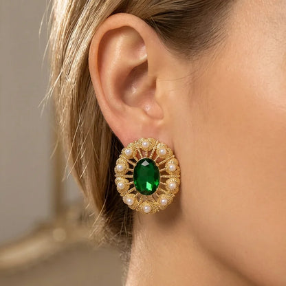 Vintage Emerald Green Gem Earrings