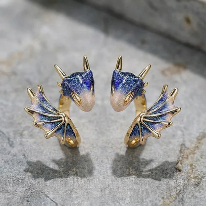 Adjustable Dragon Ring in Silver and Hand Painted Enamel