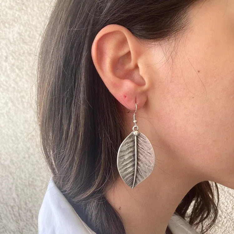 Vintage Bohemian Silver Leaf Earrings