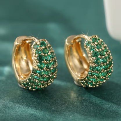 Vintage Style Green Zirconia Hoop Stud Clip Earrings