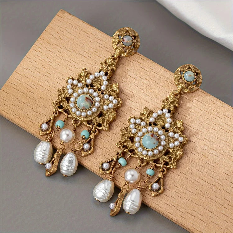 Vintage Golden Plated Copper Freshwater Pearls Earrings
