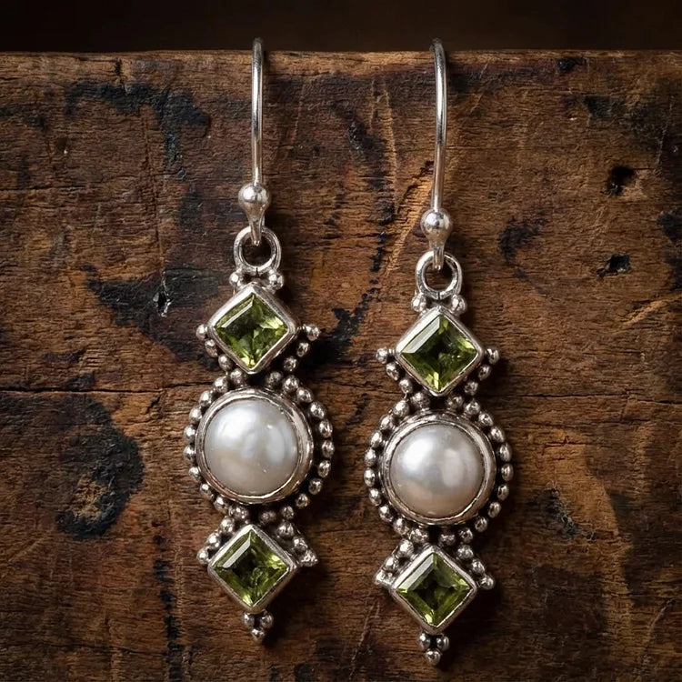Vintage Green Moonstone Earrings