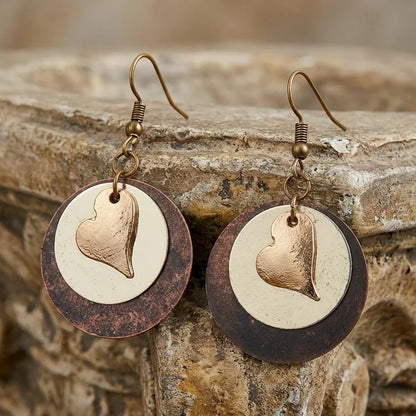 Vintage Bohemian Multilayer Love Heart Round Dangle Earrings