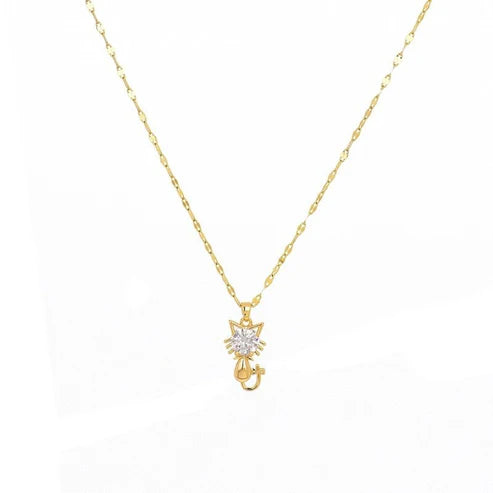 Gold platted cat necklace with zircon