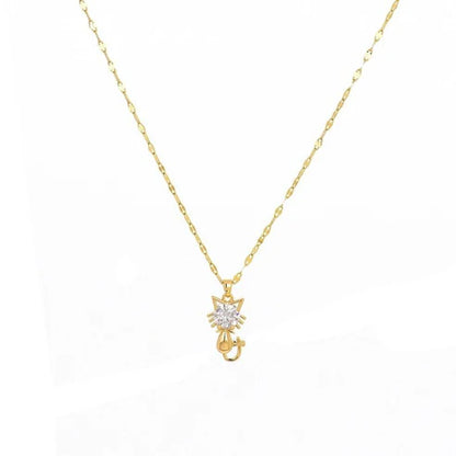 Gold platted cat necklace with zircon