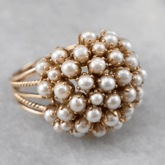 Handmade Inlaid Pearls Ring