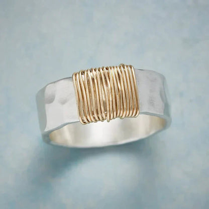 Dual-Tone Golden Thread Silver Ring