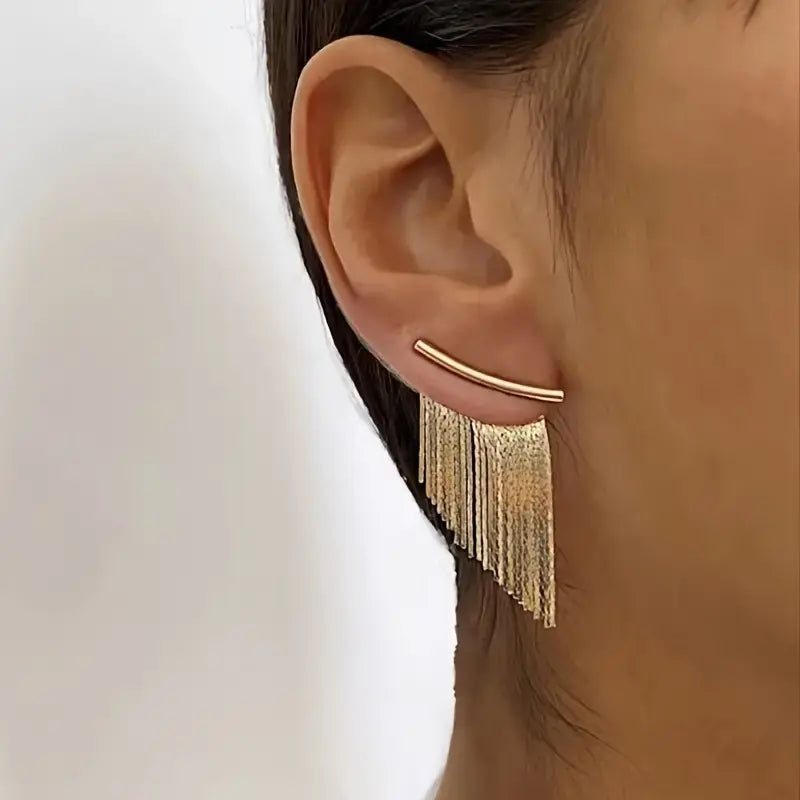 Luxe Gold Curtain Drop Earrings