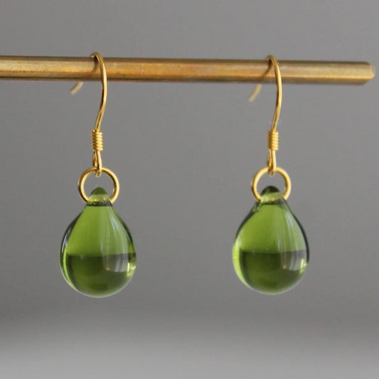 Vintage Green Bright Drop Gold Earrings