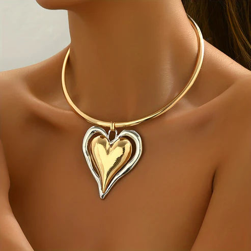 Gold & Silver Heart Pendant Necklace